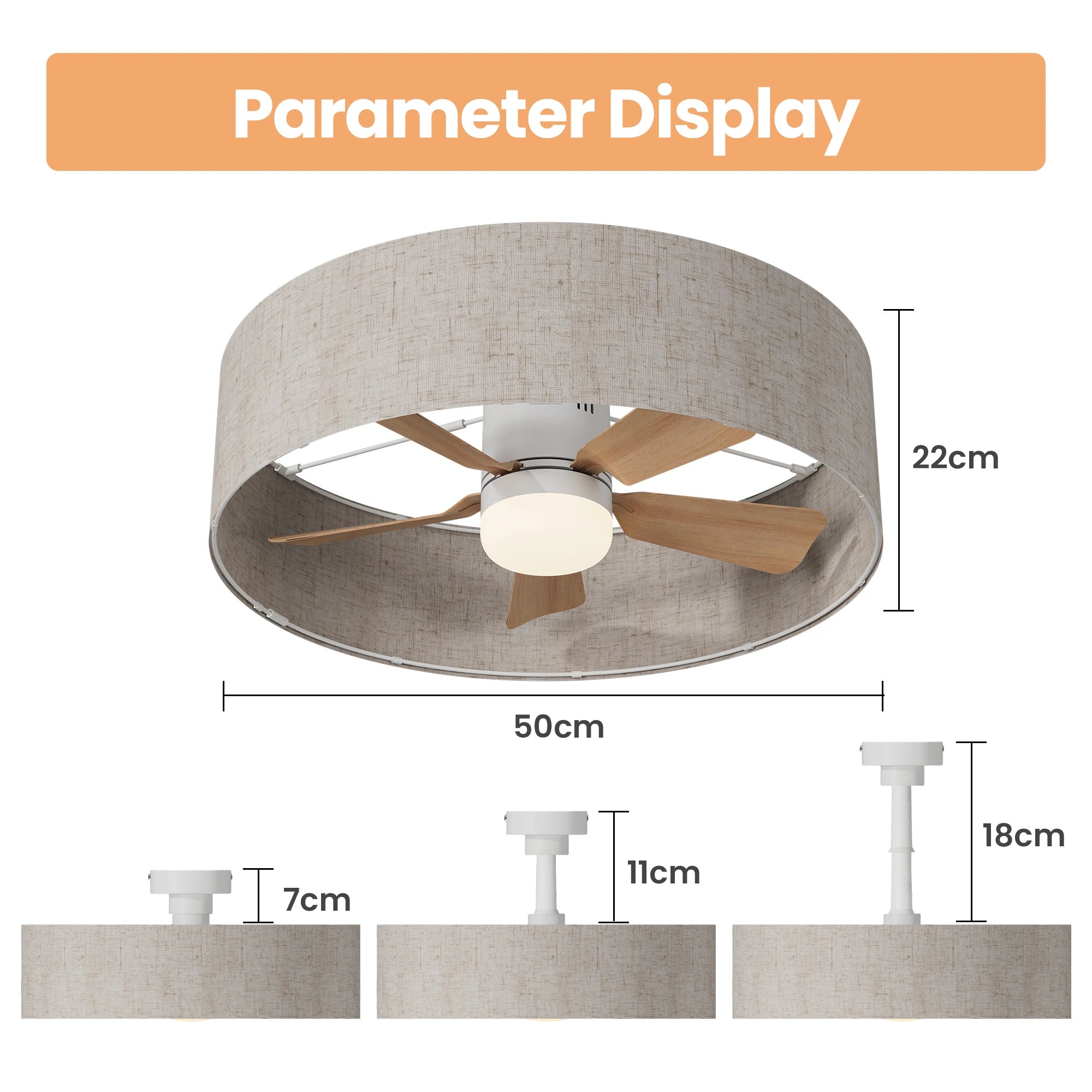 Deckenventilator mit LED-Licht | Blattdesign 132 cm | Holzoptik