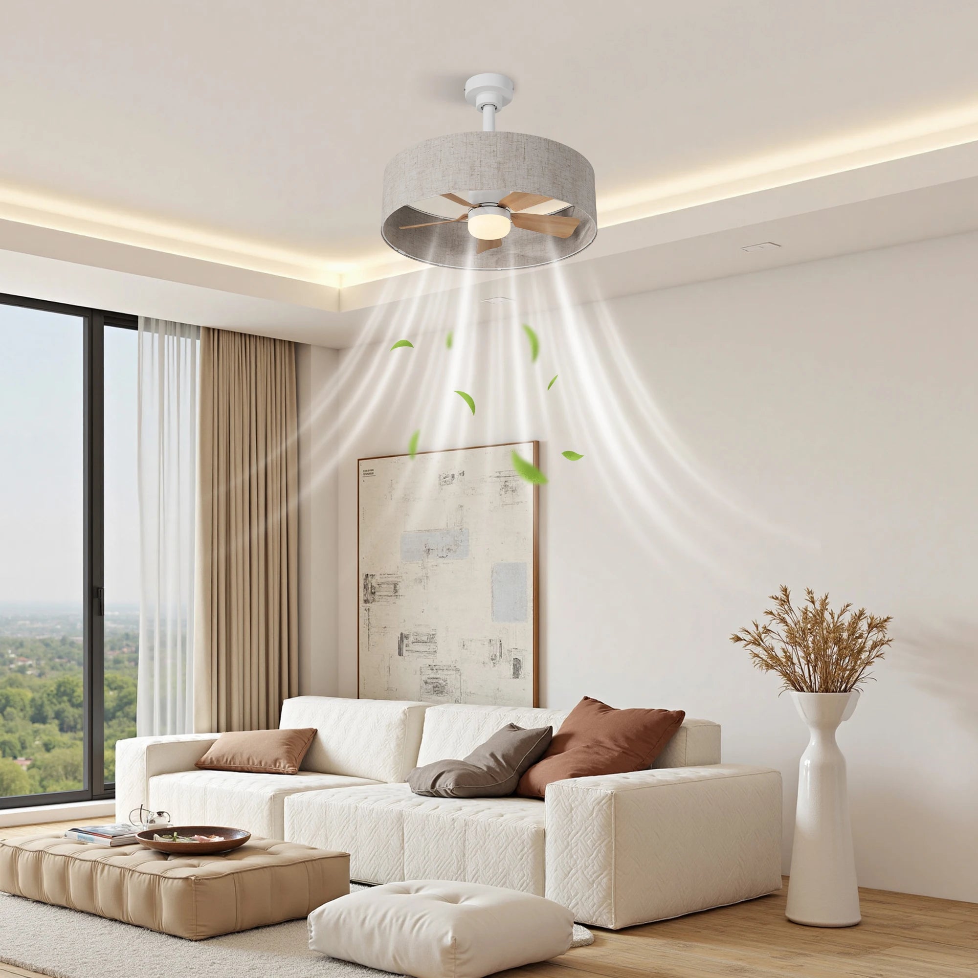 Deckenventilator mit LED-Licht | Blattdesign 132 cm | Holzoptik