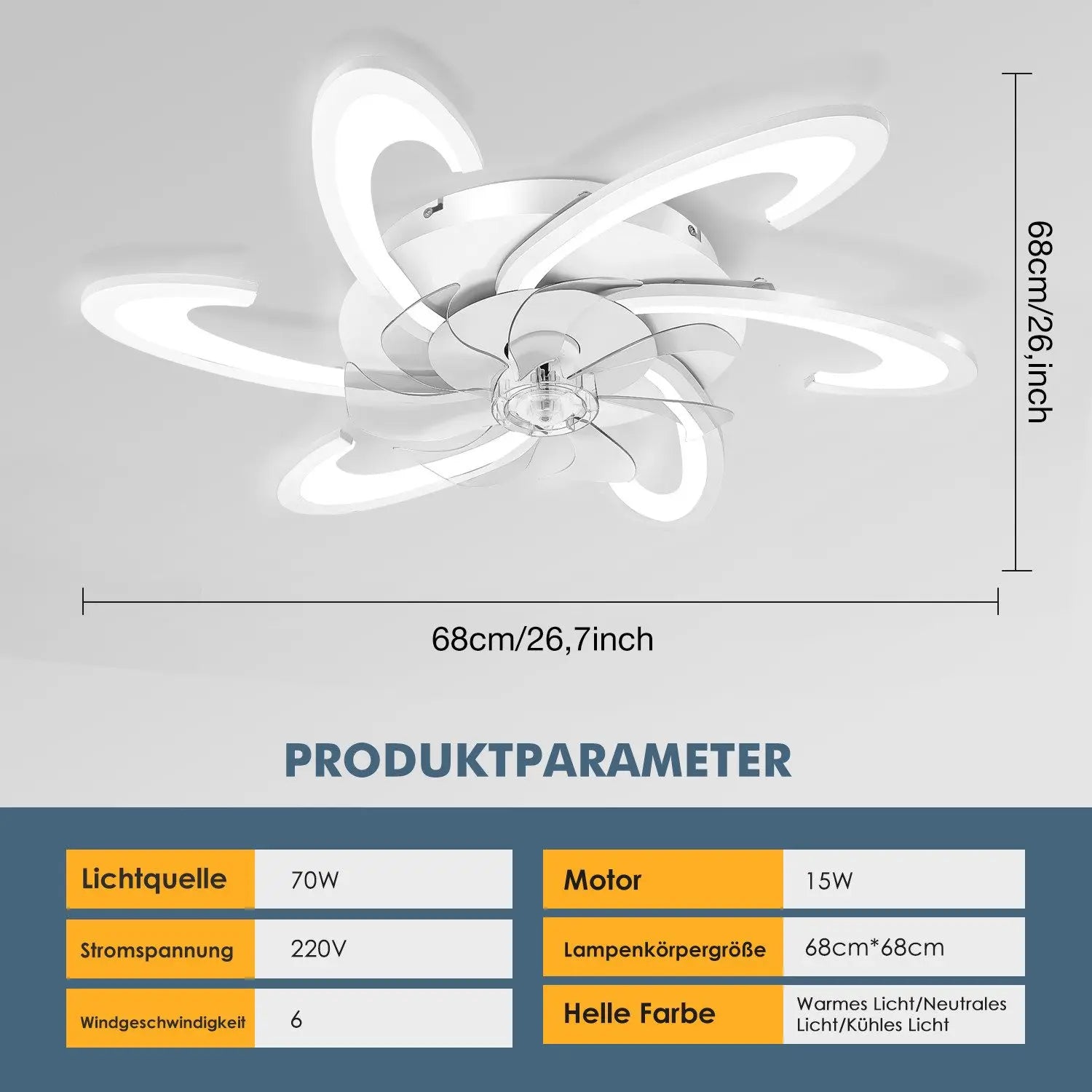 Deckenventilator mit LED-Licht – 85W, dimmbar, leise, mit Fernbedienung