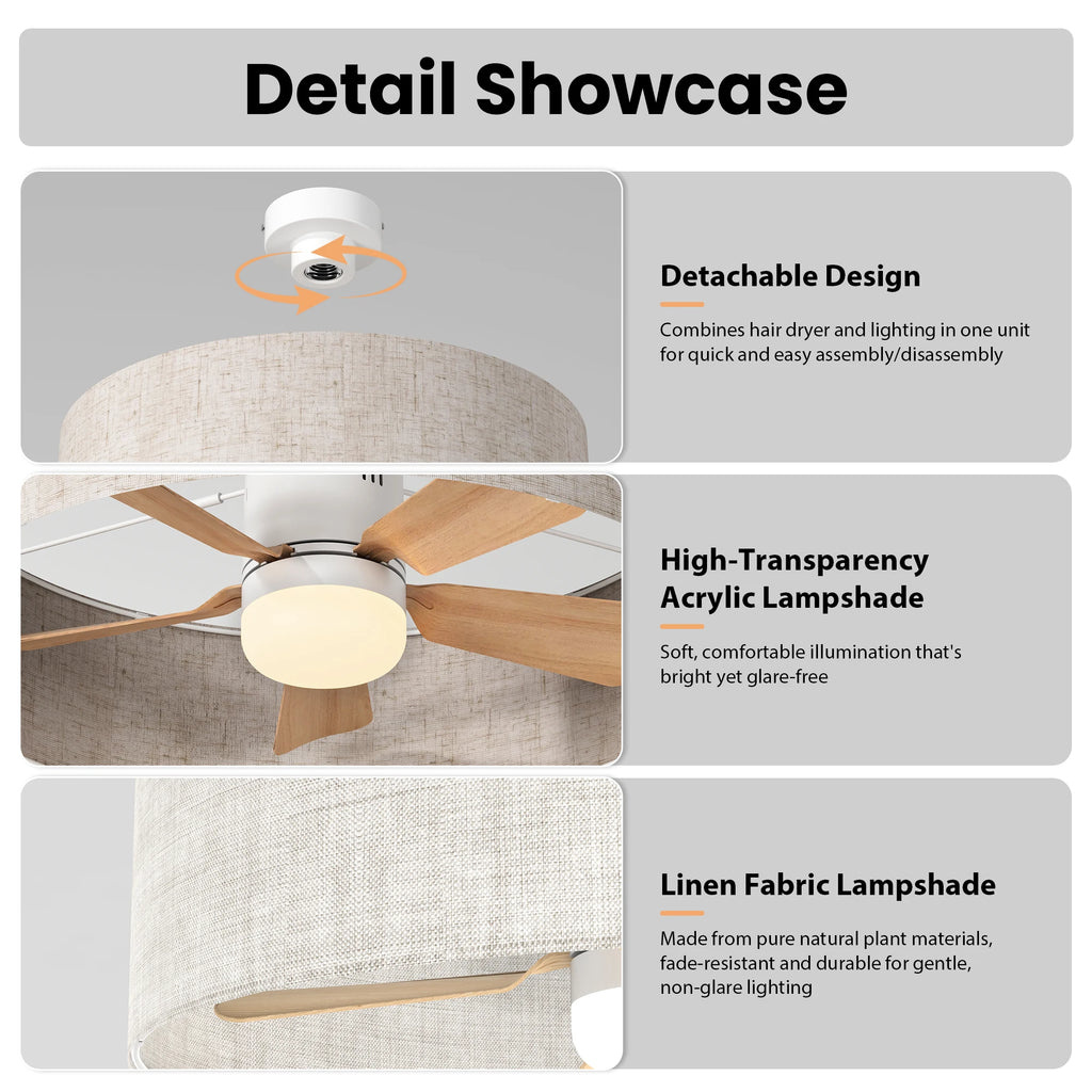 Deckenventilator mit LED-Licht | Blattdesign 132 cm | Holzoptik