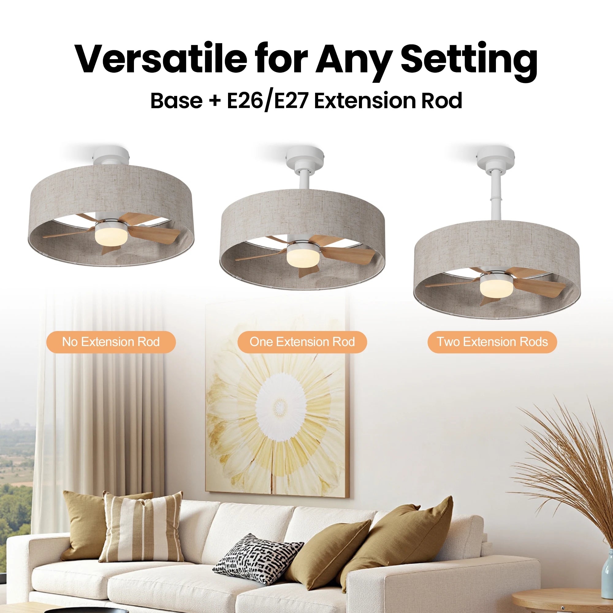 Deckenventilator mit LED-Licht | Blattdesign 132 cm | Holzoptik