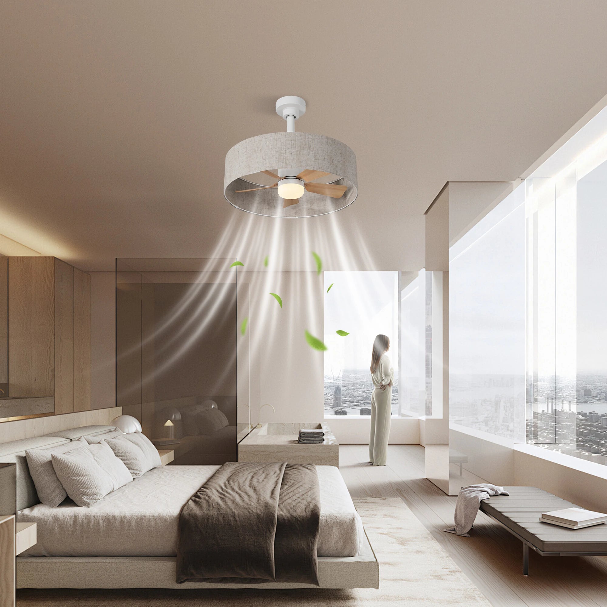 Deckenventilator mit LED-Licht | Blattdesign 132 cm | Holzoptik
