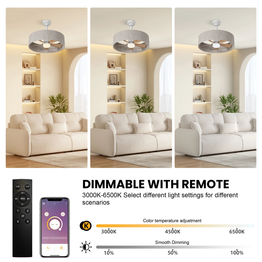 Deckenventilator mit LED-Licht | Blattdesign 132 cm | Holzoptik