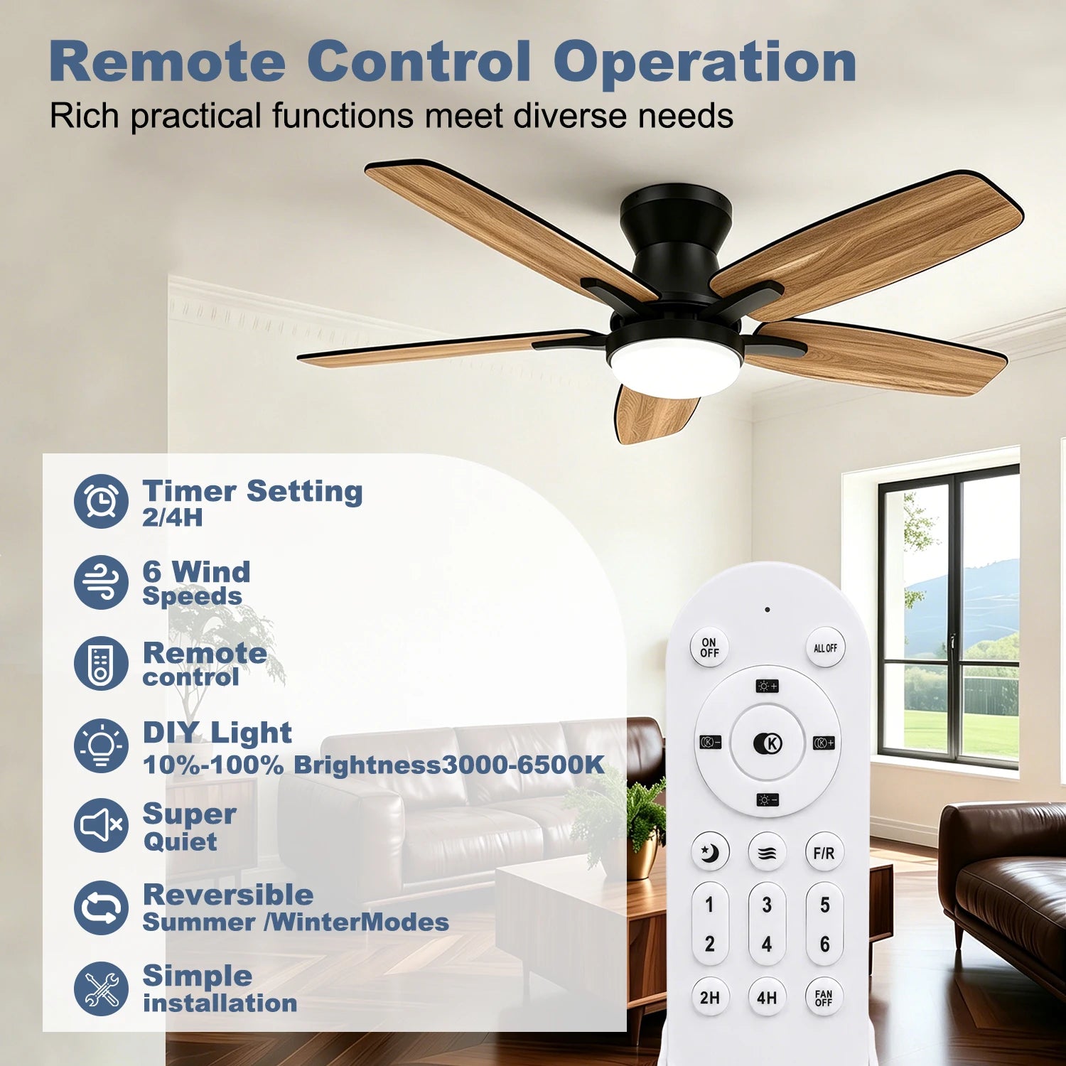 Deckenventilator mit LED-Licht | 42 Zoll | Dimmbar & leise | LumiBreeze