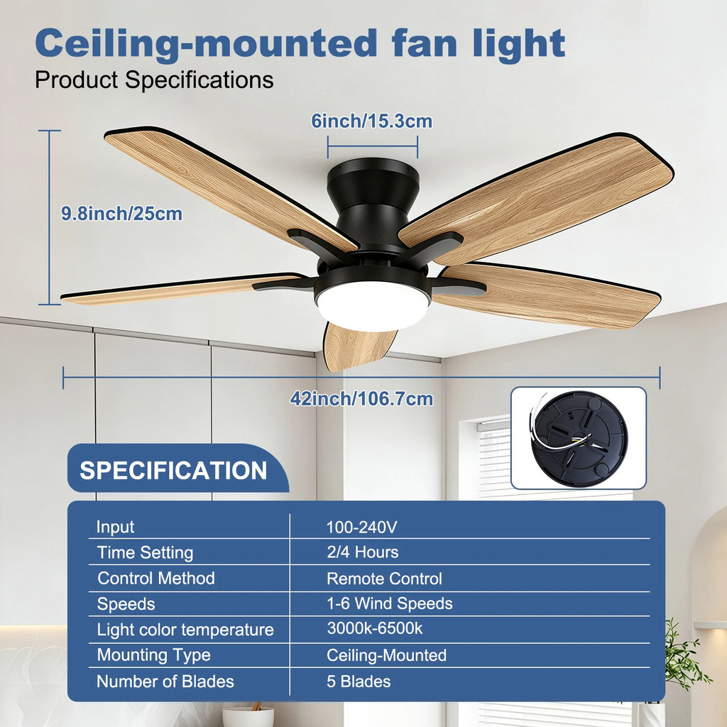 Deckenventilator mit LED-Licht | 42 Zoll | Dimmbar & leise | LumiBreeze