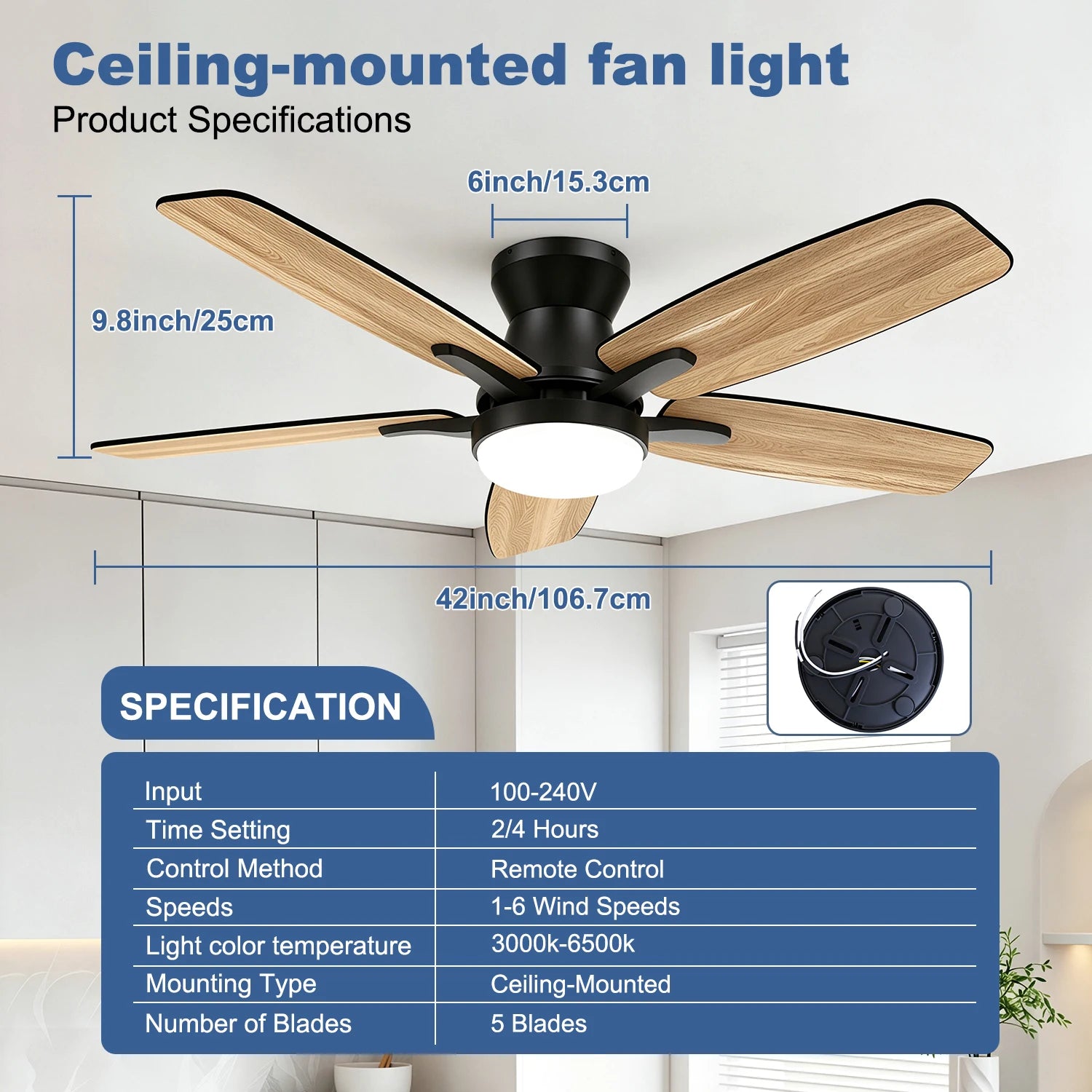 Deckenventilator mit LED-Licht | 42 Zoll | Dimmbar & leise | LumiBreeze